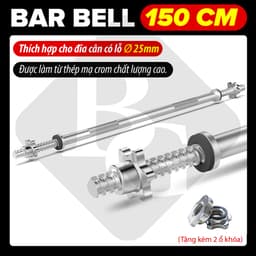 Thumbnail BG - Dài 1.5m,phù hợp với bánh tạ phi 25-50mm Thanh đòn , tạ đòn thép đặc mạ crom chất lượng cao 1