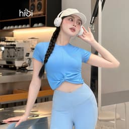 Thumbnail Áo croptop tay ngắn tập Yoga Gym Hibi Sports CR816, kiểu xoắn nơ, kèm mút ngực 1