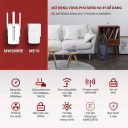 Thumbnail Bộ Mở Rộng Sóng Wifi Mercusys MW300RE / ME10 Chuẩn N 300Mbps 1