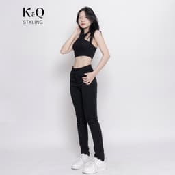 Thumbnail Quần kaki nữ KQ STYLING ống đứng ôm dáng co giãn 4 chiều mềm mịn Đen cao cấp 1