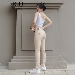 Thumbnail Quần kaki nữ KQ STYLING ống đứng ôm dáng co giãn 4 chiều mềm mịn Kem Vàng cao cấp 2