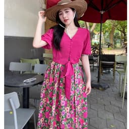 Thumbnail Set bộ áo 1 màu mix chân váy hoa dáng dài kiểu dáng trẻ trung năng động Evalover 3