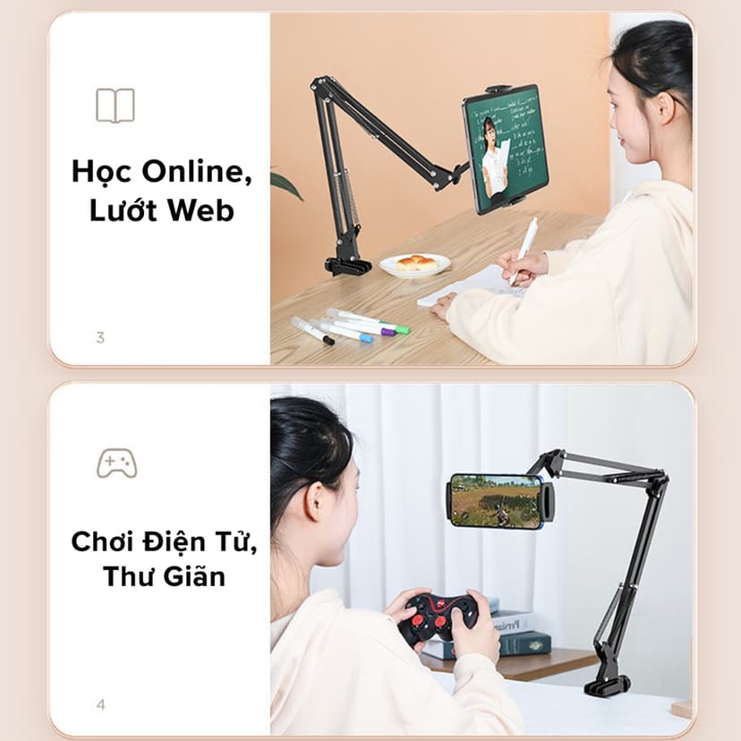 Ảnh Giá Đỡ Điện Thoại, Máy Tính Bảng, Ipad Mở Rộng Đến 25cm Có Kẹp Bàn Khung Kim Loại 35cm Xoay 360 Độ Chính Hãng Amalife 3