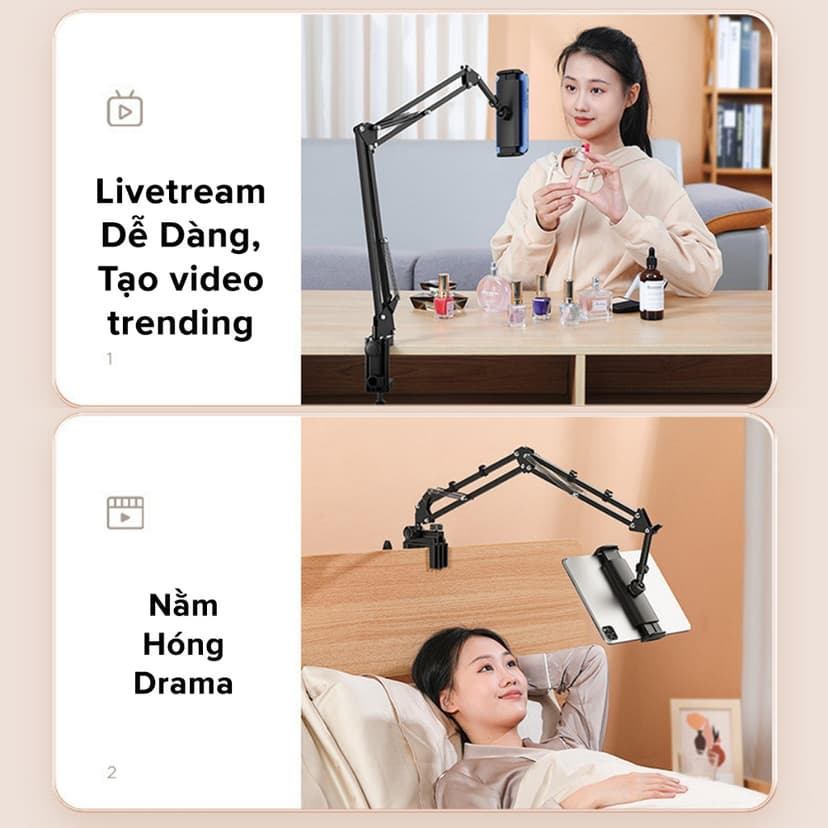 Ảnh Giá Đỡ Điện Thoại, Máy Tính Bảng, Ipad Mở Rộng Đến 25cm Có Kẹp Bàn Khung Kim Loại 35cm Xoay 360 Độ Chính Hãng Amalife 4