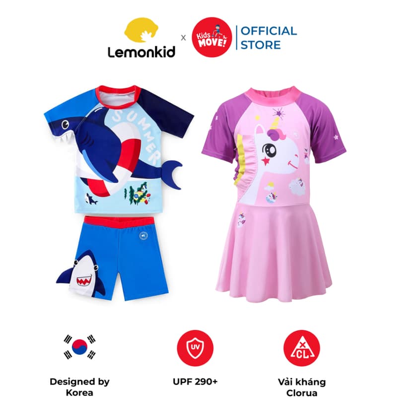 Ảnh Đồ bơi trẻ em Hàn Quốc Lemonkid vải co giãn chống tia UV, kháng clorua, khô siêu nhanh 1