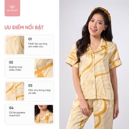 Thumbnail Bộ Mặc Nhà Nữ WINNY Đồ Ngủ Kiểu Pijama Cộc Tay Quần Dài Chất Lụa Satin Mềm Mại 1MNSA23116D 1