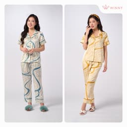 Thumbnail Bộ Mặc Nhà Nữ WINNY Đồ Ngủ Kiểu Pijama Cộc Tay Quần Dài Chất Lụa Satin Mềm Mại 1MNSA23116D 2