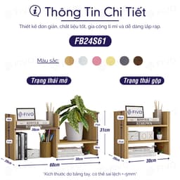 Thumbnail Kệ Sách Gỗ Mini Để Bàn Làm Việc FB24 FIVO, Lắp Ráp Đơn Giản, Với 8 Kiểu Dáng Điều Chỉnh 2
