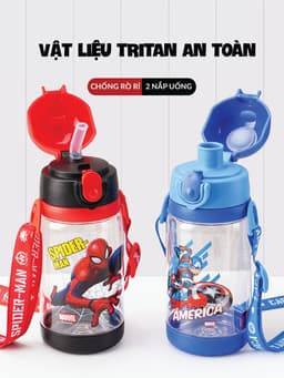 Thumbnail Bình uống nước cho bé 1989KIDS chất liệu tritan an toàn cho bé,Bình nước siêu nhân elsa cho trẻ em 2 nắp tiện lợi 1
