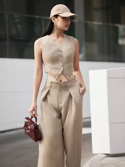 Thumbnail Quần suông kẻ nâu có ly HUONG BOUTIQUE BSQ09 3