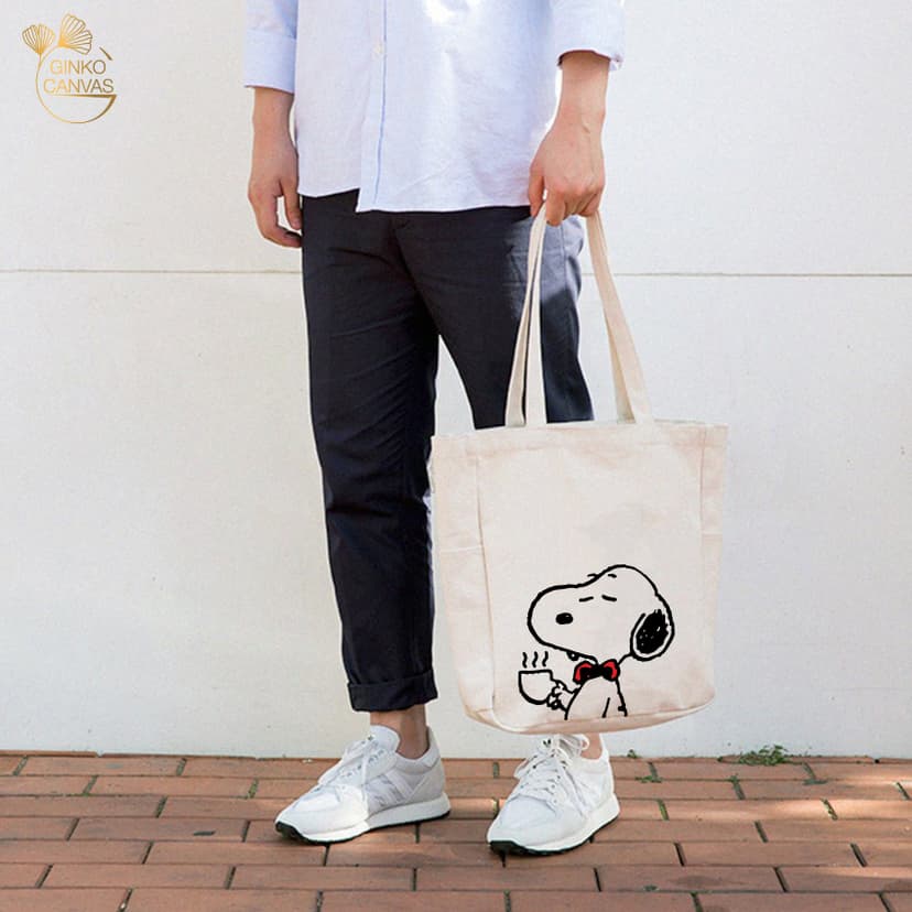 Ảnh Túi Tote Canvas GINKO Unisex Có Dây Kéo Khóa ( túi con) Phong Cách Hàn Quốc In Hình Snoopy- HM102 3