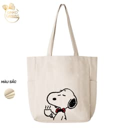 Thumbnail Túi Tote Canvas GINKO Unisex Có Dây Kéo Khóa ( túi con) Phong Cách Hàn Quốc In Hình Snoopy- HM102 2
