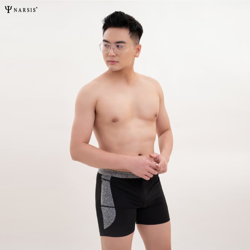 Ảnh Quần Bơi Nam Narsis Q24003, 2 Lớp, Vải PE, Co Giãn 4 Chiều, Nhanh Khô, Túi Khóa, Tiện Lợi 2