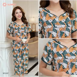Thumbnail Đồ bộ mặc nhà nữ SUNFLY chất lanh lụa họa tiết áo cộc quần ngố SP2187 3