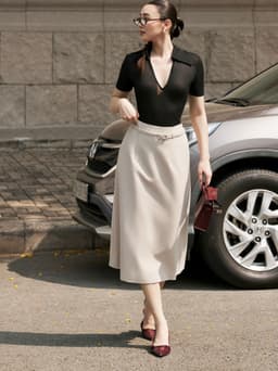 Thumbnail Chân váy A kem dài thắt belt HUONG BOUTIQUE BSZ28 2