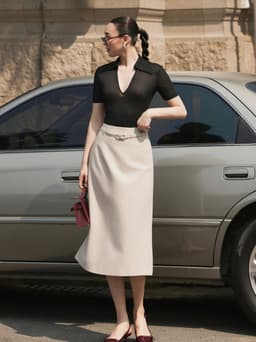 Thumbnail Chân váy A kem dài thắt belt HUONG BOUTIQUE BSZ28 1