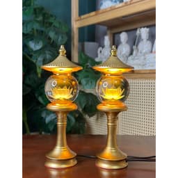 Thumbnail Đèn Thờ Hoa Sen Pha Lê Hình Cầu, Kiểu Mái Ngói, Thân Hợp Kim Nhôm Sơn Đồng, Đèn Thờ Led - Tuệ Nga 4
