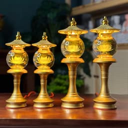 Thumbnail Đèn Thờ Hoa Sen Pha Lê Hình Cầu, Kiểu Mái Ngói, Thân Hợp Kim Nhôm Sơn Đồng, Đèn Thờ Led - Tuệ Nga 1