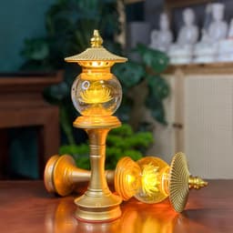 Thumbnail Đèn Thờ Hoa Sen Pha Lê Hình Cầu, Kiểu Mái Ngói, Thân Hợp Kim Nhôm Sơn Đồng, Đèn Thờ Led - Tuệ Nga 2