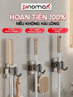 Thumbnail Kẹp cây lau nhà, chổi Enomax chất lượng inox 304 cao cấp. Dán tường bằng keo dán. Bảo hành 10 năm (Eno 0201 - 0205) 2