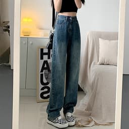 Thumbnail Quần jean ống rộng nữ cạp cao wax xanh đậm THOCA HOUSE tôn dáng thời thượng, dễ phối đồ 4
