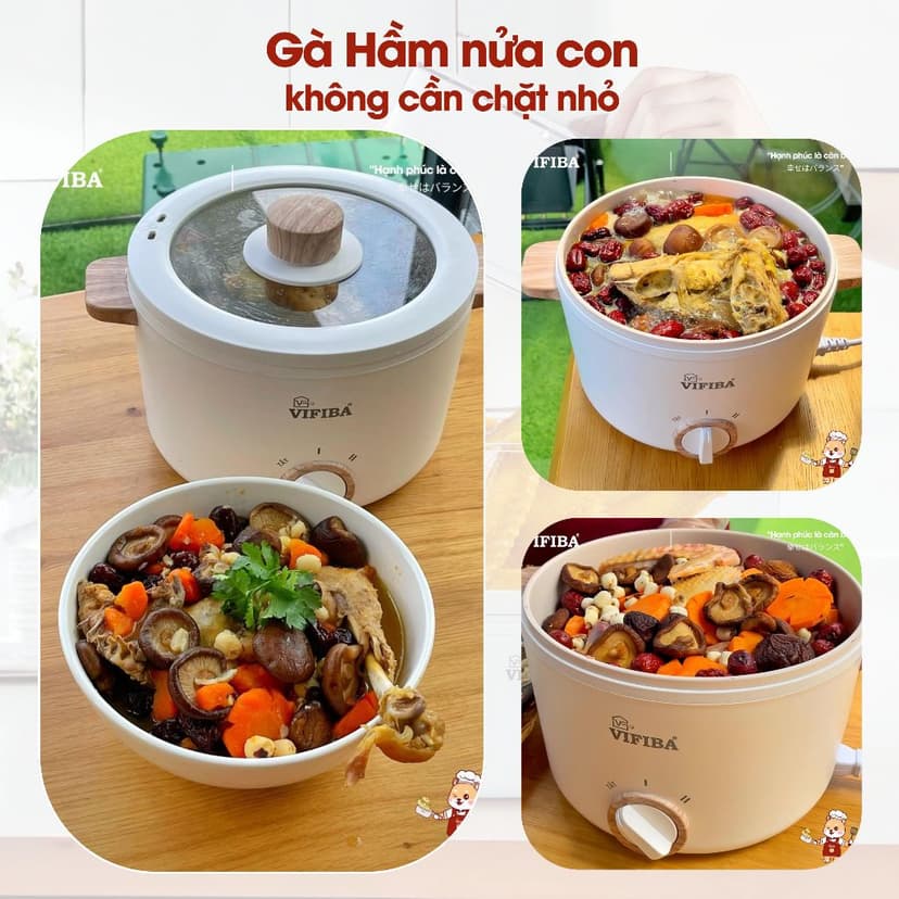 Ảnh Nồi lẩu điện siêu tốc Vifiba chính hãng - nồi điện đa năng - công suất 1000W - dung Tích 3L 4