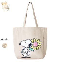 Thumbnail Túi Tote Canvas GINKO Unisex Có Dây Kéo Khóa ( túi con) Phong Cách Hàn Quốc In Hình Snoopy- Hoa 3