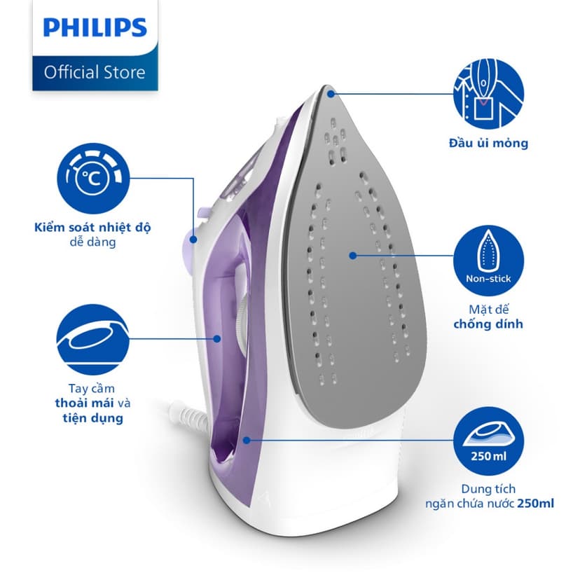 Ảnh BÀN ỦI HƠI NƯỚC Philips DST1040/30 | 2000W | mặt đế chống dính - Hàng Chính Hãng 2