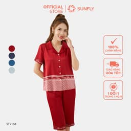 Thumbnail Bộ pijamas nữ SUNFLY chất lụa màu dáng áo cộc quần ngố ST9158 1
