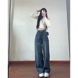 Thumbnail Quần jean nữ ống suông lưng cao gân trước EMIX Quan9589/P13K27 3