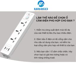 Thumbnail Ổ Cắm Điện Đa Năng Tích Hợp Cổng USB Manigo 4 Lỗ Cắm Đầu 3 Công Suất 2500W BH 18 Tháng 3