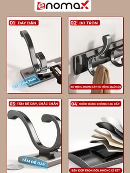 Thumbnail Móc Treo Gắn Tường ENOMAX Siêu Chắc, Treo Đồ Đa Năng, Chất Liệu Thép Carbon, Chịu Lực 50kg,  Đi Kèm Keo Dán, Ốc Vít 3