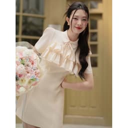 Thumbnail Đầm A tay ngắn cổ tròn, xếp ly ngực dáng tiểu thư thiết kế bởi JM Dress Design 1S34.2404OG 2