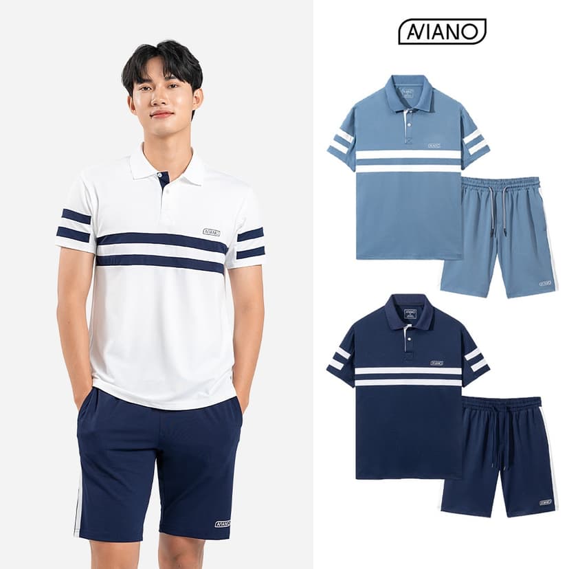 Ảnh Bộ Đồ Nam Mùa Hè AVIANO, Bộ Quần Áo Nam Thể Thao 5 Màu Basic Chất Liệu Poly Coolmax Thấm Hút Mồ Hôi 1