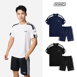Thumbnail Bộ Quần Áo Nam AVIANO, Bộ Thể Thao Nam Có Tròn Tay Ngắn Thiết Kế Viền Vai Kẻ Sọc 1