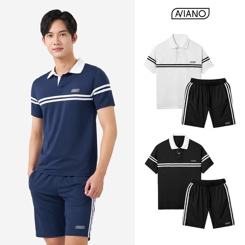Ảnh Bộ Quần Áo Nam AVIANO Polo Cộc Tay, Bộ Quần Áo Nam Mùa Hè Chất  Liệu Poly Coolmax Thoáng Khí 1