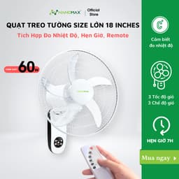 Thumbnail Quạt Treo Tường NANOMAX QN-06 Size Lớn 18 Inches Điều Khiển Từ Xa, Đo Nhiệt Độ Bên Trong Máy 1