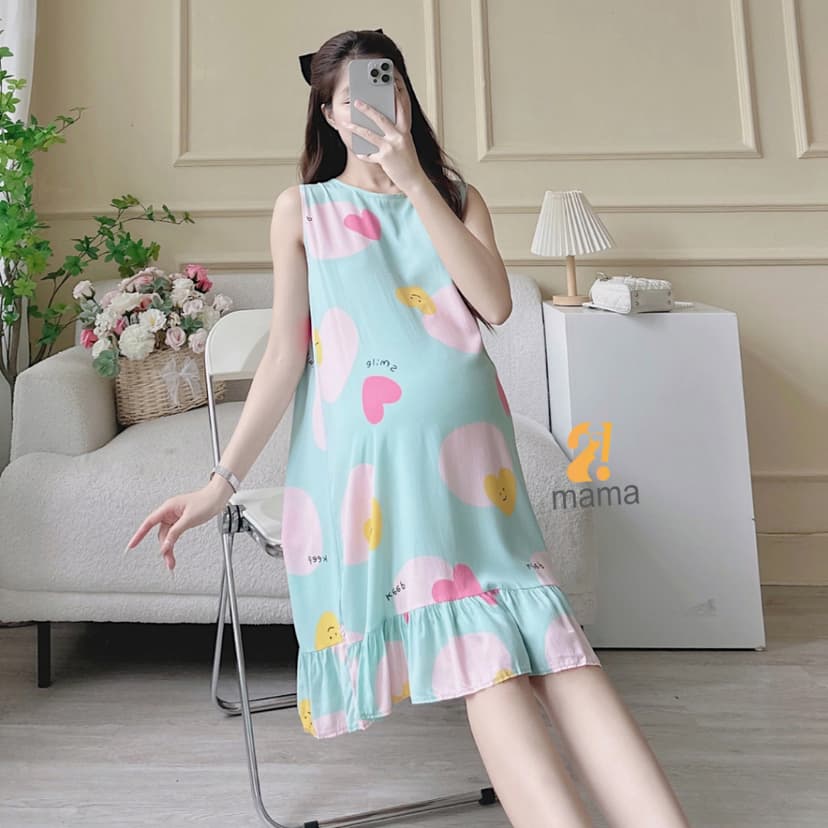 Ảnh Váy lanh bầu sát nách 2mama, form rộng, mềm mại thoáng mát, hoạ tiết cực xinh 1