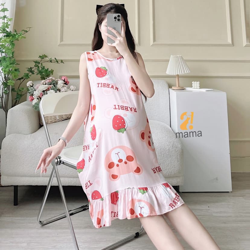 Ảnh Váy lanh bầu sát nách 2mama, form rộng, mềm mại thoáng mát, hoạ tiết cực xinh 4