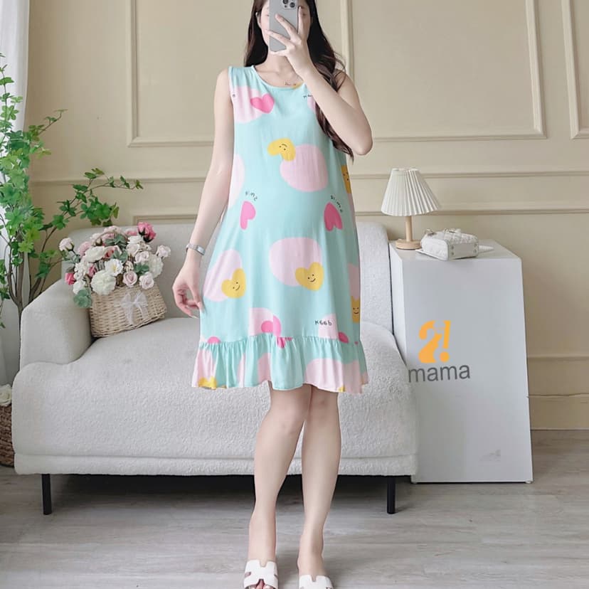 Ảnh Váy lanh bầu sát nách 2mama, form rộng, mềm mại thoáng mát, hoạ tiết cực xinh 3