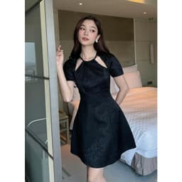 Thumbnail Đầm Xòe Dự Tiệc Tay Ngắn Cổ Yếm Cut out Sang Trọng BBSTOR'S - D3557 1