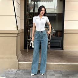 Thumbnail Quần jean KAYLIN form suông ống rộng chất vải denim mềm dầy dặn phong cách - N2235 1