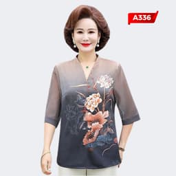 Thumbnail Áo Trung Niên Nữ, Mẫu Sơ Mi Lụa Họa Tiết Hoa 3D Ngắn Tay Cho Mẹ U60 | Thời Trang Trung Niên MAI THY 2