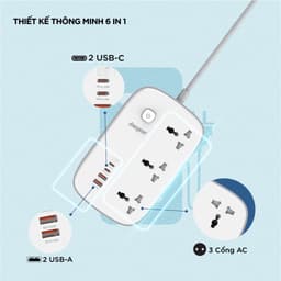 Thumbnail Ổ điện thông minh đa năng AC kèm USB-A và USB-C sạc nhanh PD ( đến 65W) - Hàng chính hãng, bảo hành 1 năm 1