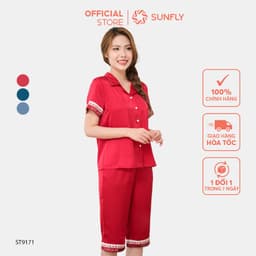 Thumbnail Bộ pijamas nữ SUNFLY chất lụa satin màu dáng áo cộc quần ngố ST9171 1