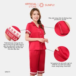 Thumbnail Bộ pijamas nữ SUNFLY chất lụa satin màu dáng áo cộc quần ngố ST9171 2