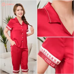 Thumbnail Bộ pijamas nữ SUNFLY chất lụa satin màu dáng áo cộc quần ngố ST9171 4