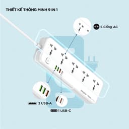 Thumbnail Ổ điện đa năng 5AC kèm 3USB-A và 1USB-C sạc nhanh PD (max 20W) - Hàng chính hãng, bảo hành 1 năm 2