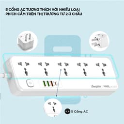 Thumbnail Ổ điện đa năng 5AC kèm 3USB-A và 1USB-C sạc nhanh PD (max 20W) - Hàng chính hãng, bảo hành 1 năm 4