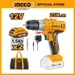 Thumbnail Máy khoan pin 12V INGCO CDLI1222 25NM tốc độ không tải đến1350/min nhông 2 tốc độ kèm 2 pin 1 sạc 1
